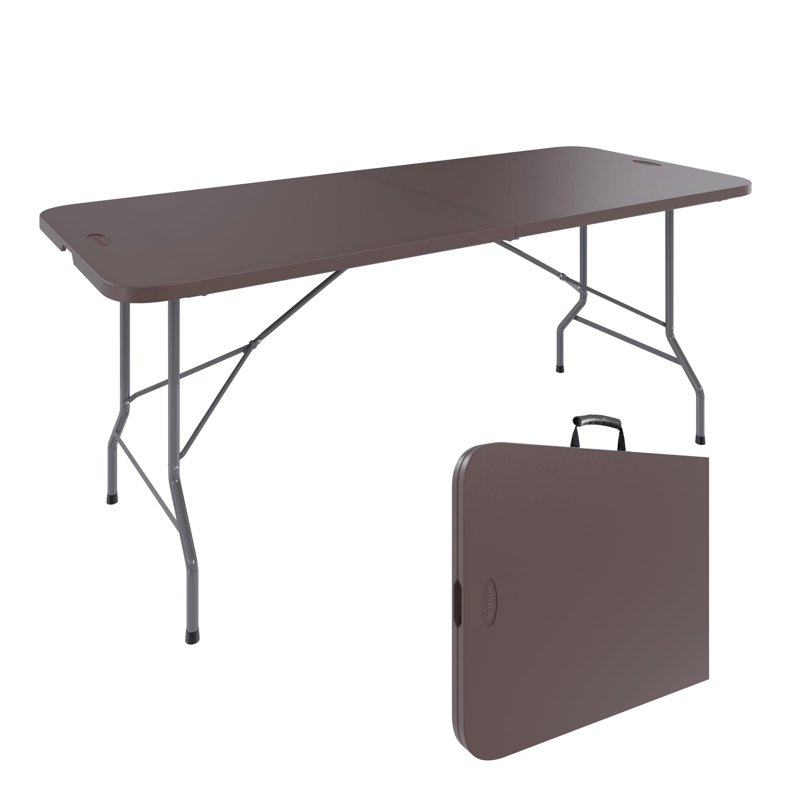 Tavolo Birreria Pieghevole in Resina Dura Soluzione Pratica per Terrazzo Campeggio Giardino Set Facile Trasporto Con Maniglia Adatto a Fiere Sagre Rettangolare Dimensioni 180 x 74 x 74 Cm Marrone