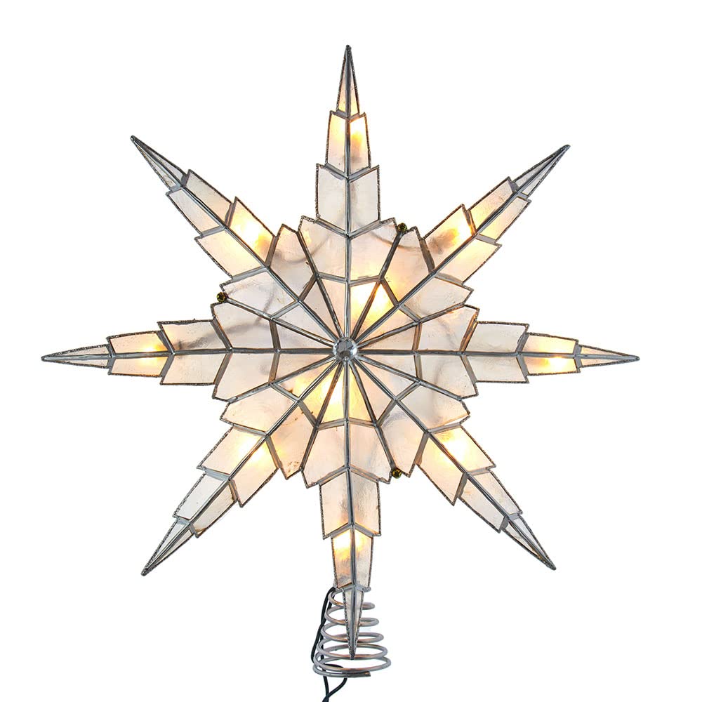 Kurt S. Adler 8 Spitzen, Capiz, silberfarbene Sterne, 38,1 cm Baumspitze, Silber, 15-Inch