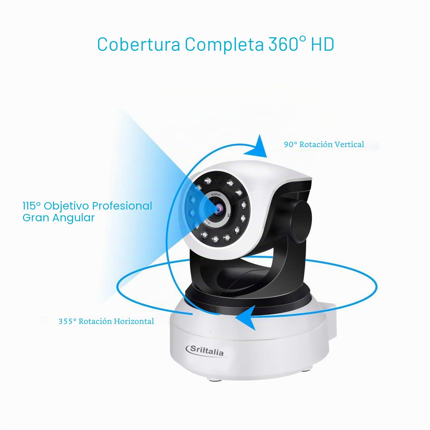 Sricam Italia Cámara IP SP017-S, cámara de vigilancia HD, cámara P2P inalámbrica de 3 MP, visión nocturna, detección de movimiento, SriHome