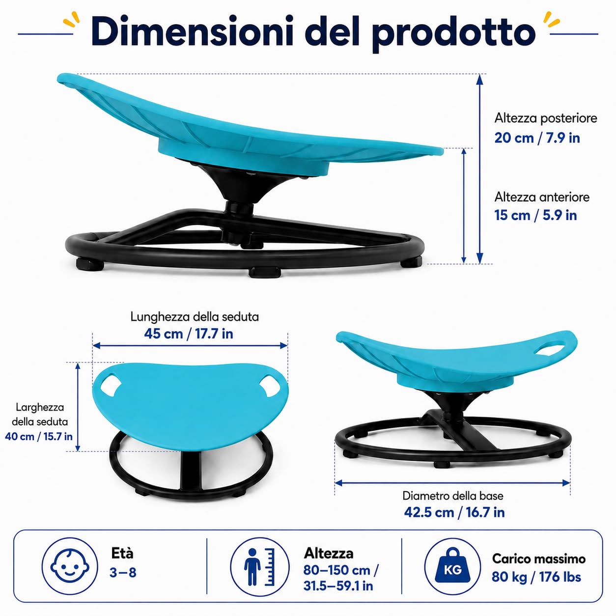TopHomer Sedia per bambini con funzione di equilibrio, girevole a 360°, sensoriale, per autismo e ADHD, sollievo dalla cinetosi, con maniglie di sicurezza e base stabile, sedia per attività per