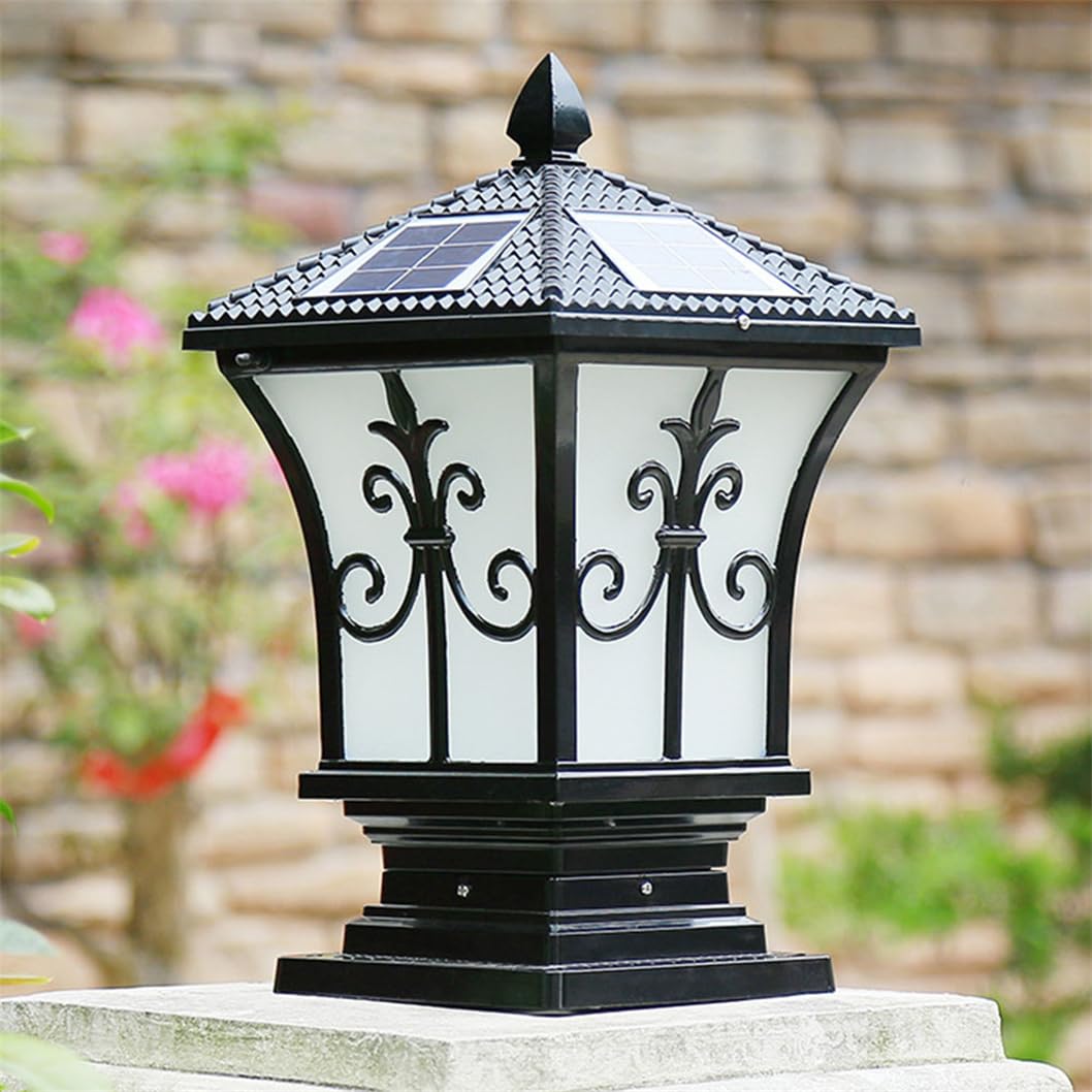 HCIPJQY European Led Decoration Solar Bollard Column Lamp Bronze Waterproof Aluminum Post Light Fixture External Anti-Rust Pillar Outside Lighting for Walkway, Driveway, Patio, Porch