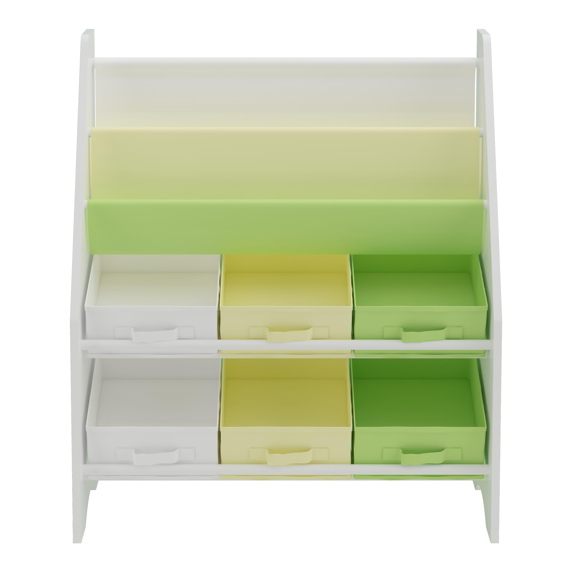 [en.casa] Estantería para Niños Organizador de Libros y Juguetes Motivo de Dinosaurio con 6 Cajas Aglomerado/Poliéster 74 x 62 x 27 cm Blanco y Verde/Amarillo