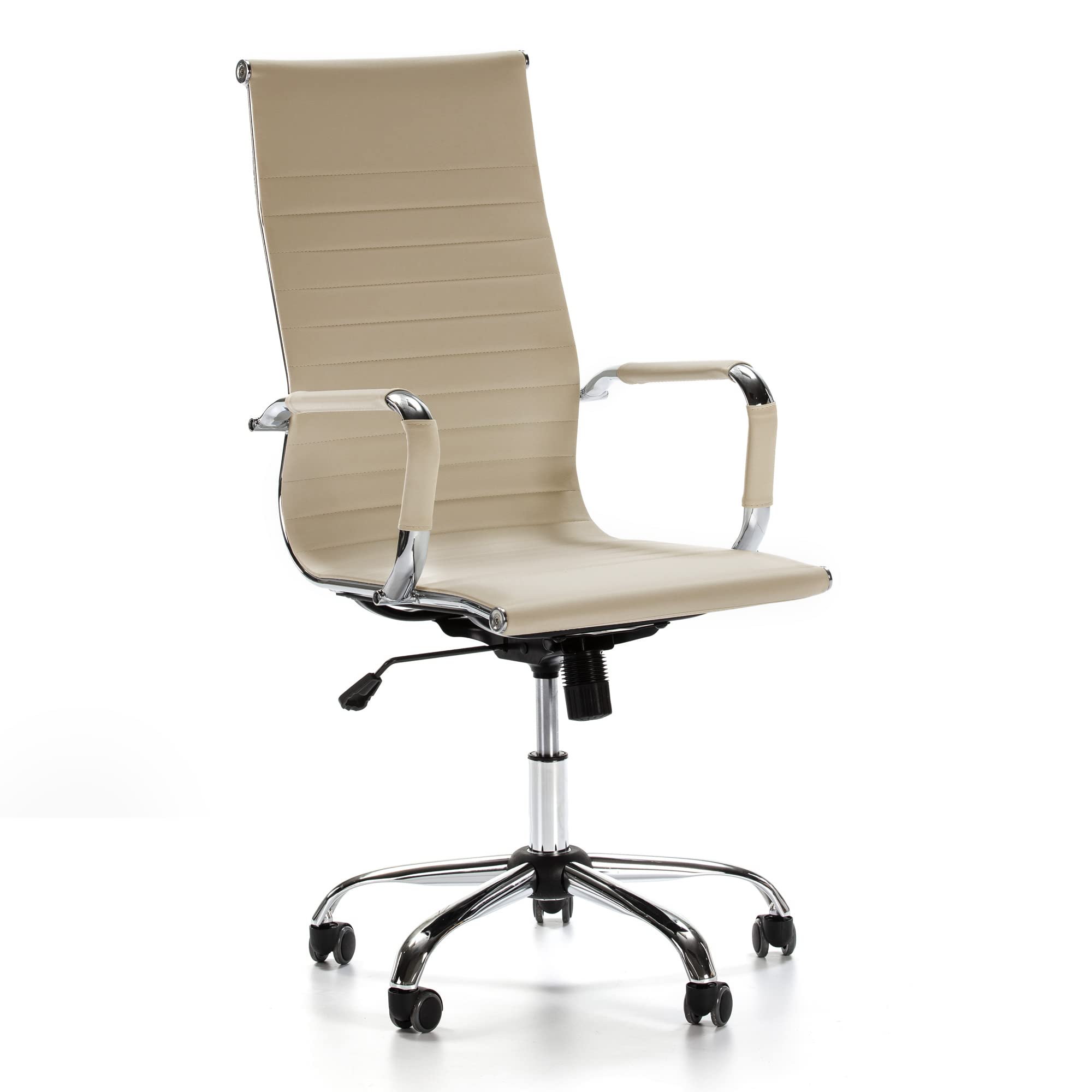 VS Venta-stock Sillón de Oficina Londres reclinable Taupe, Piel sintética, Silla ejecutiva con reposacabezas y conjÃn engrosados, Altura Ajustable, Diseño ergonómico