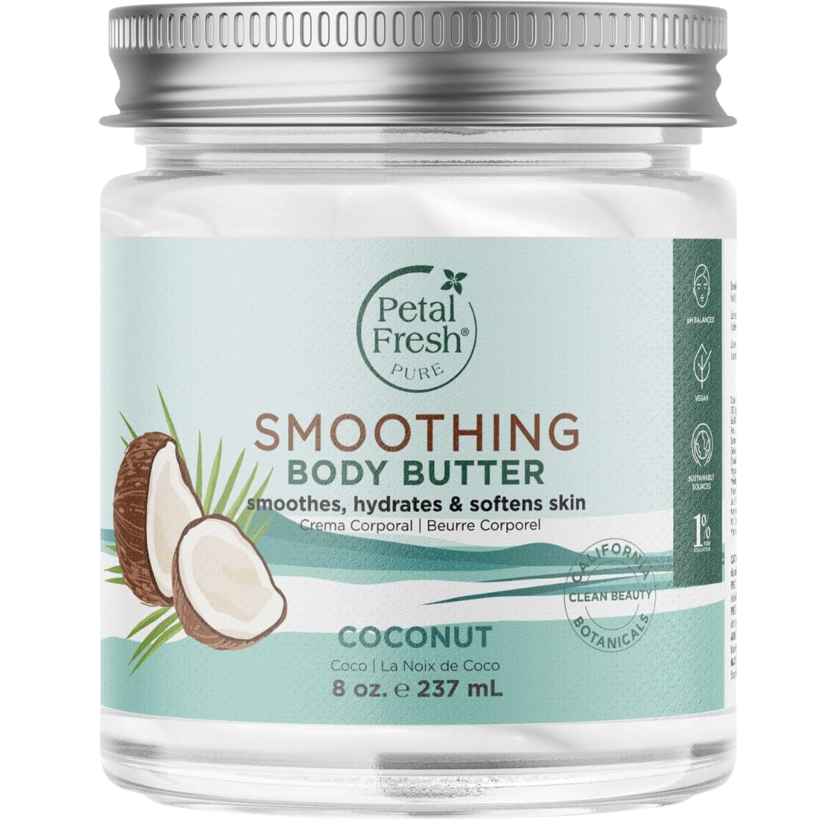 Petal Fresh Smoothing Coconut Body Butter - 237 Gms | Moisturizing, Non-Sticky Formula for Dry Skin | Silicones & Mineral Oil Free