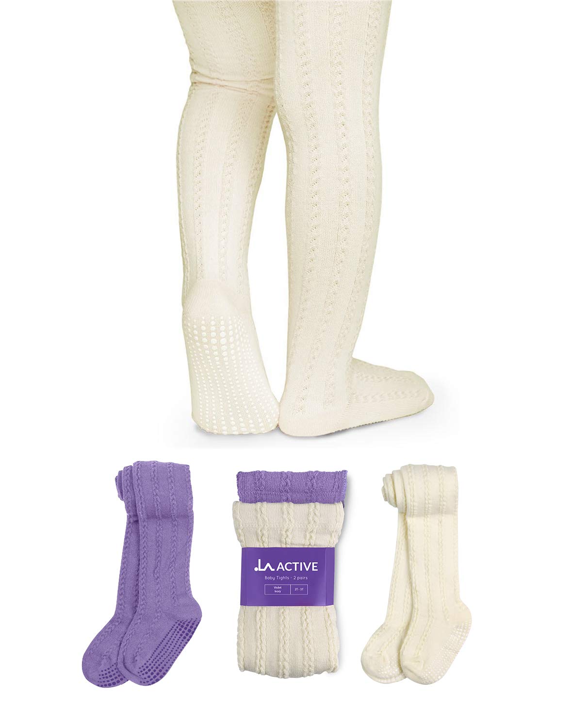 LA ACTIVE Baby Girls Tights Cozy Warm Cotton Cable Knit Winter Tights