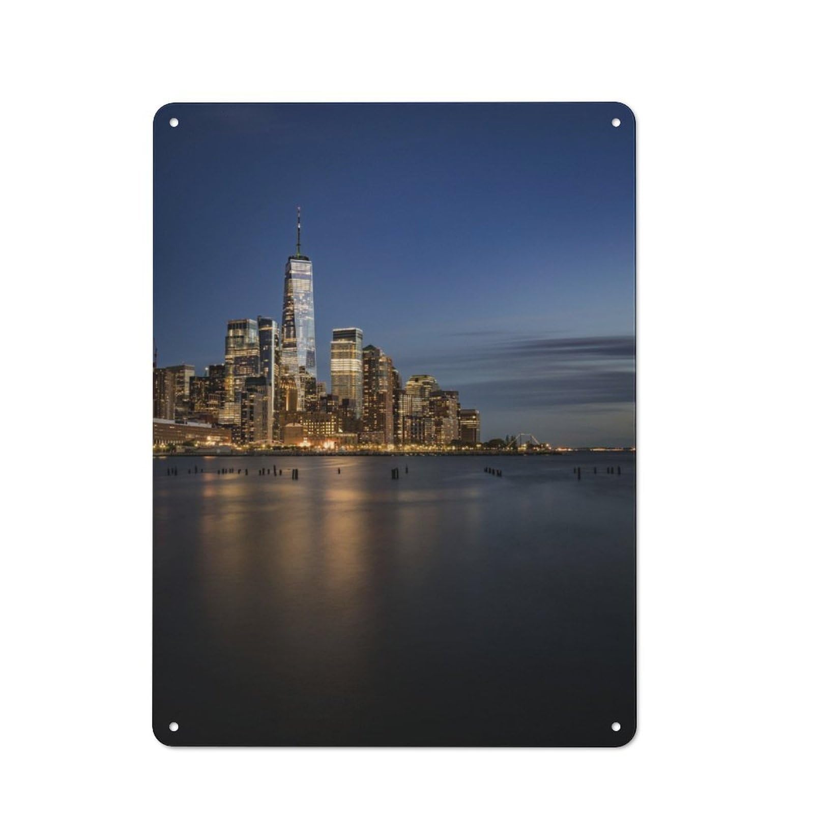 Modern Retro Metal Wall Art Sign 40x30cm Featuring Manhattan Skyline, Urban Room Decor for Workspace, Cafe, Hallway Or Garage