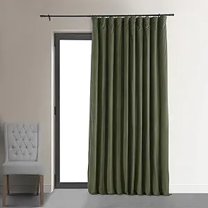 HPD Half Price Drapes Signature Velvet Thermal Blackout Curtains for Living Room 120 Inch Long (1 Panel) Rod Pocket Insulated Blackout Curtains for Bedroom Window Curtains, 100W x 120L, Hunter Green