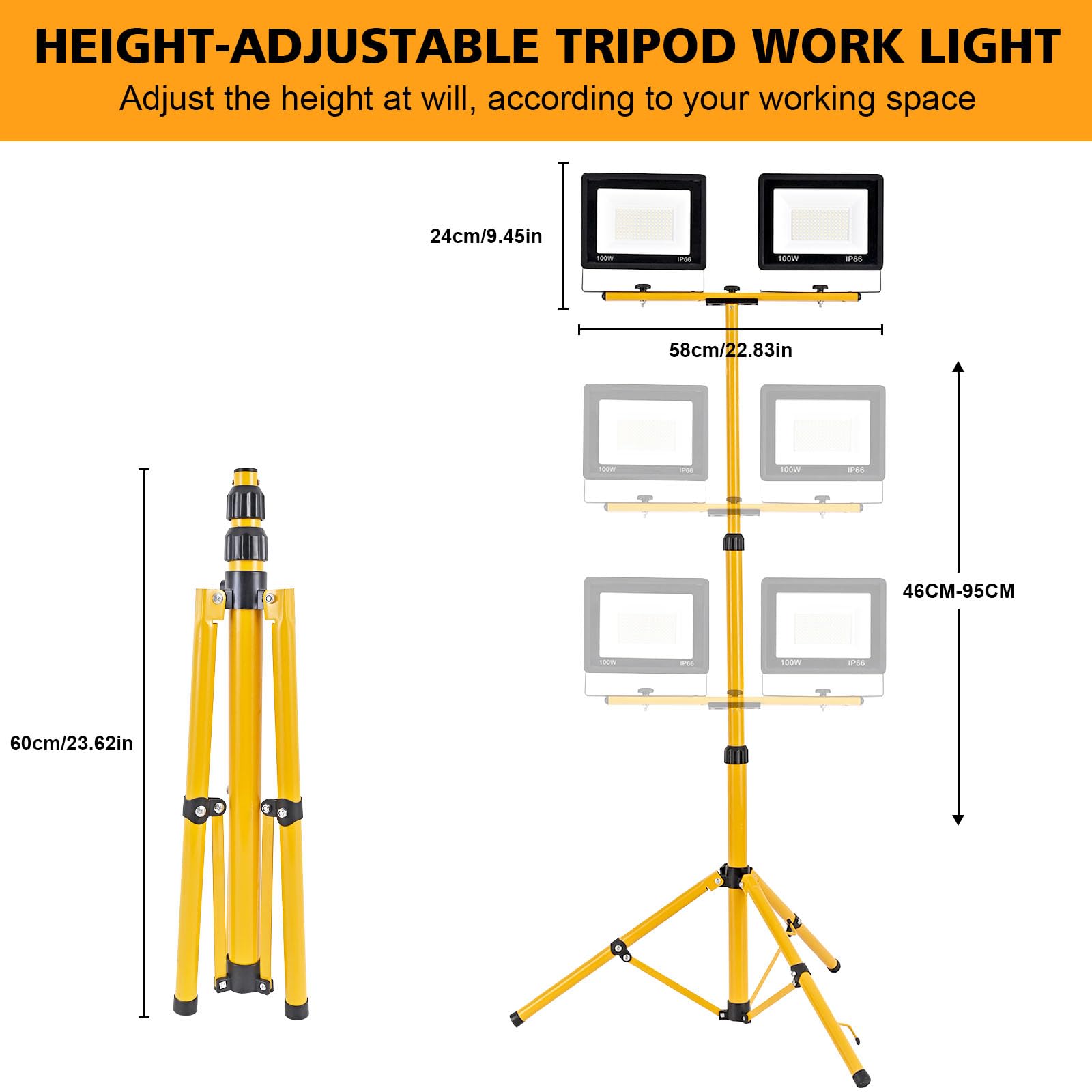200W Led Baustrahler, 20000LM Superhelle Arbeitsleuchte mit Verstellbarer Stativ und 3m Kabel EU Stecker, Arbeitsscheinwerfer Wasserdicht IP66 für Garage Werkstatt Baustelle, Kaltweiß (200, Watt)