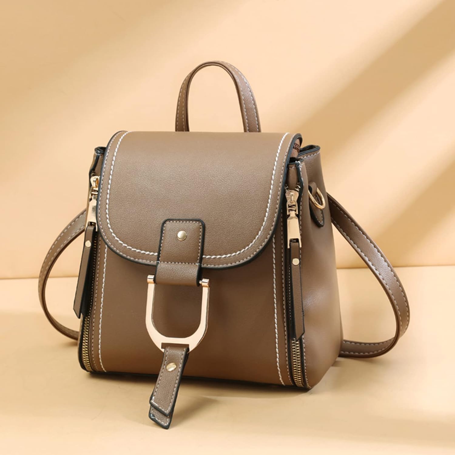 NICOLE & DORIS Fashion Backpacks for Women Cute Small Backpacks Ladies Daypack PU Leather Handbags Mini Rucksack Backpack Waterproof Girls Backpack Khaki