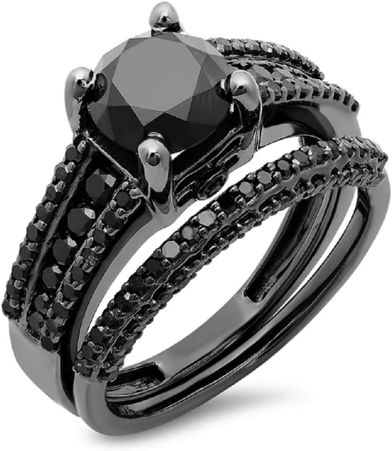 Ritika Created Round Cut Black Diamond 925 Sterling Silver in 14K Black Gold Over Beautiful Bridal Set Wedding Engagement Ring for Women