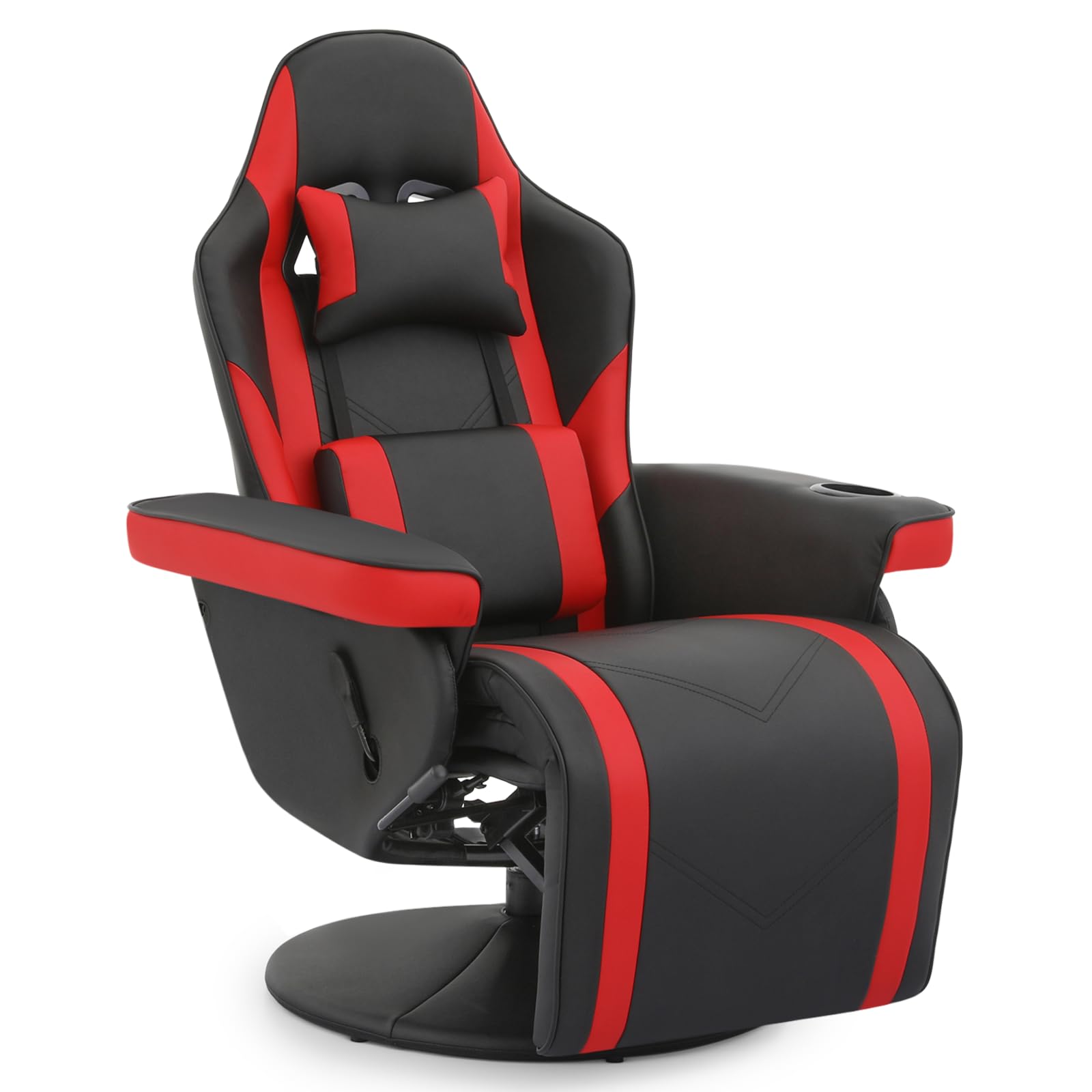 Athena Collection Ergonomic Gaming Chair Adjustable Recliner w/Footrest Cup Holder Lumbar Pillow Headrest, Swivel Office Chair PU Leather Computer Desk Chair Home Theater Seating Single Sofa, Red