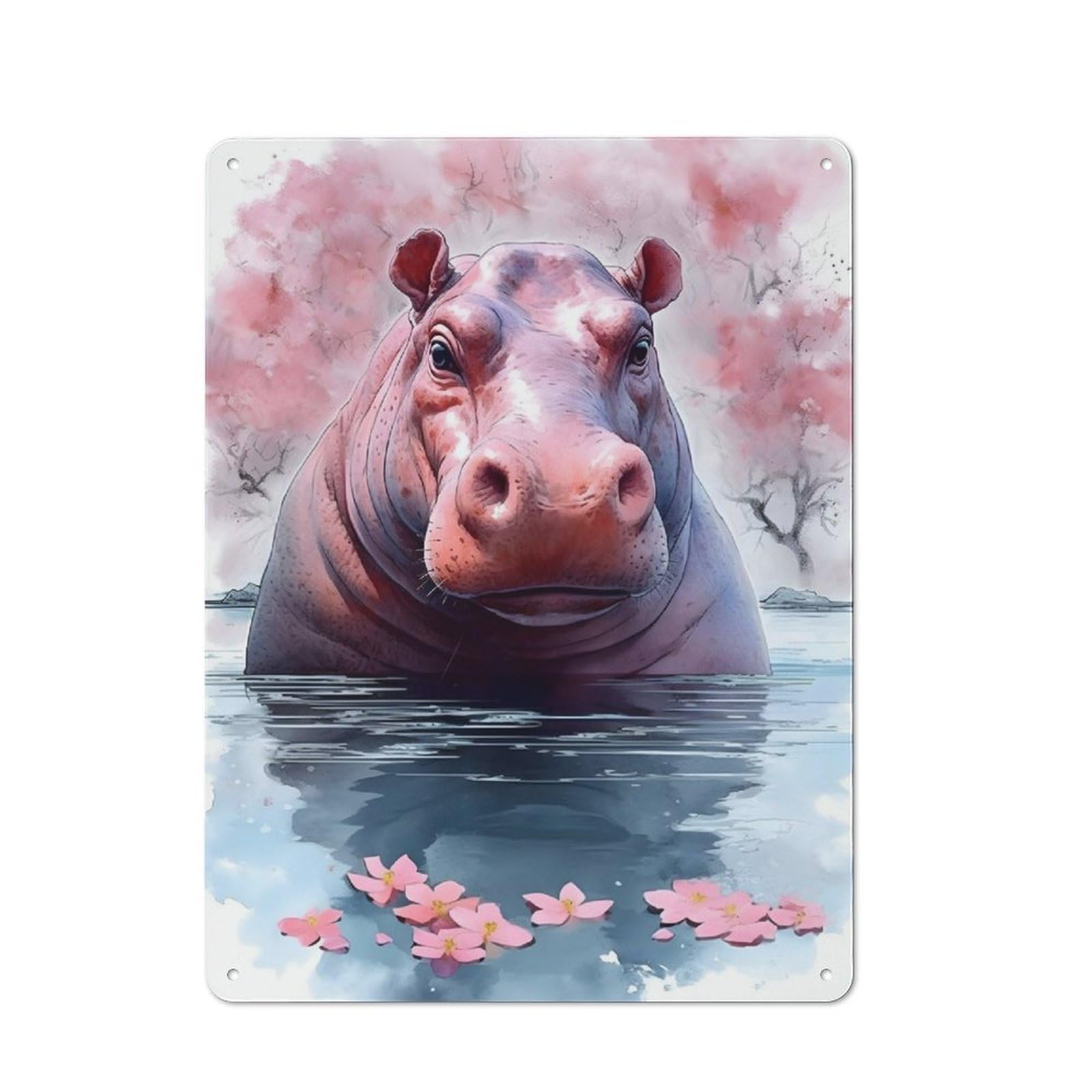Vintage Metal Sign 40x30cm Featuring Hippopotamus, Home Bar Decor for Cafe, Pub, Workshop Or Home Bar