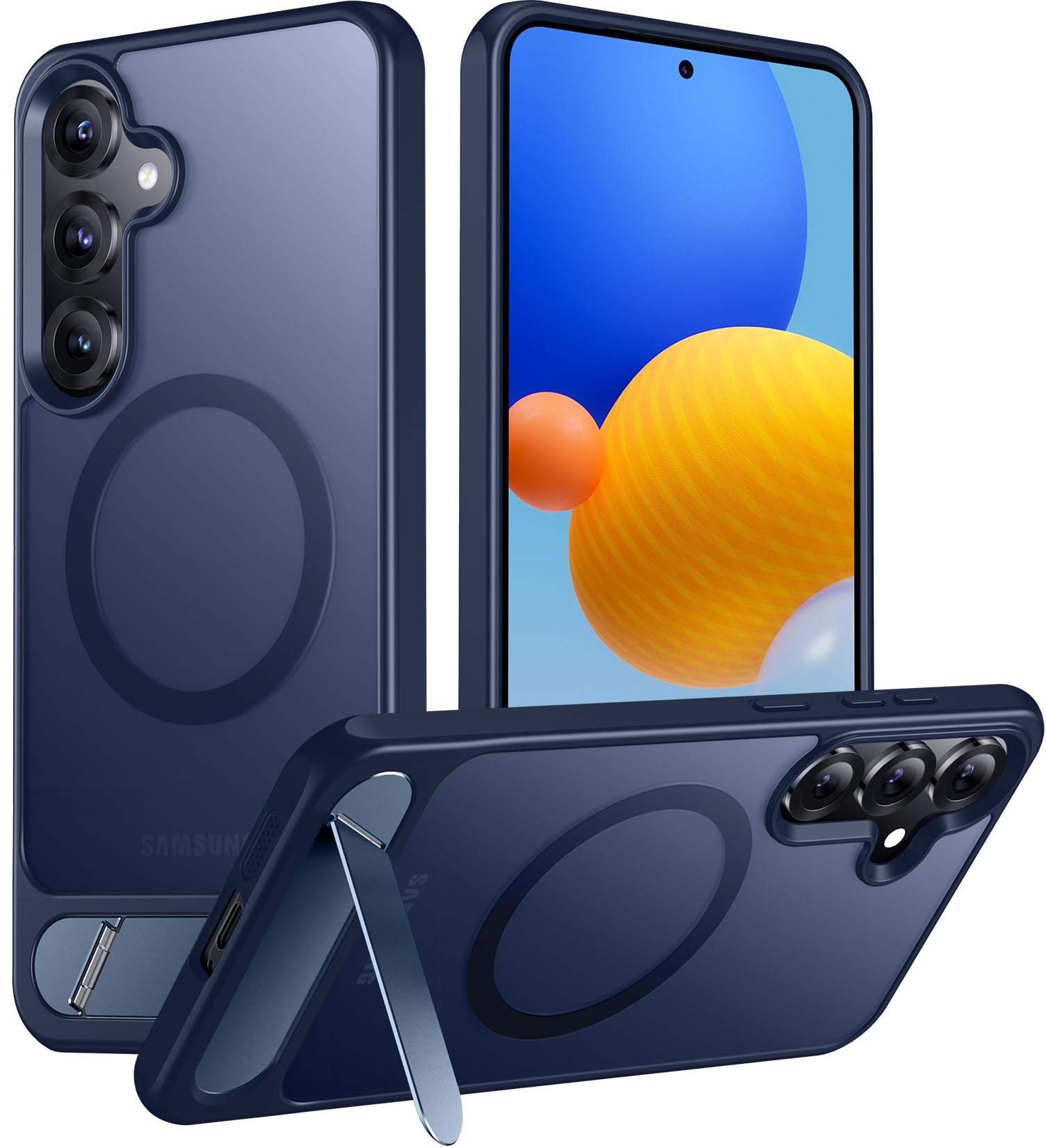 Temdan Magnetic for Samsung Galaxy S25 Case, [Innovate Stand][Military Grade Drop Protection][Non Slip][Translucent Matte] Shockproof Phone Case for Galaxy S25 6.2" 2025 -Blue