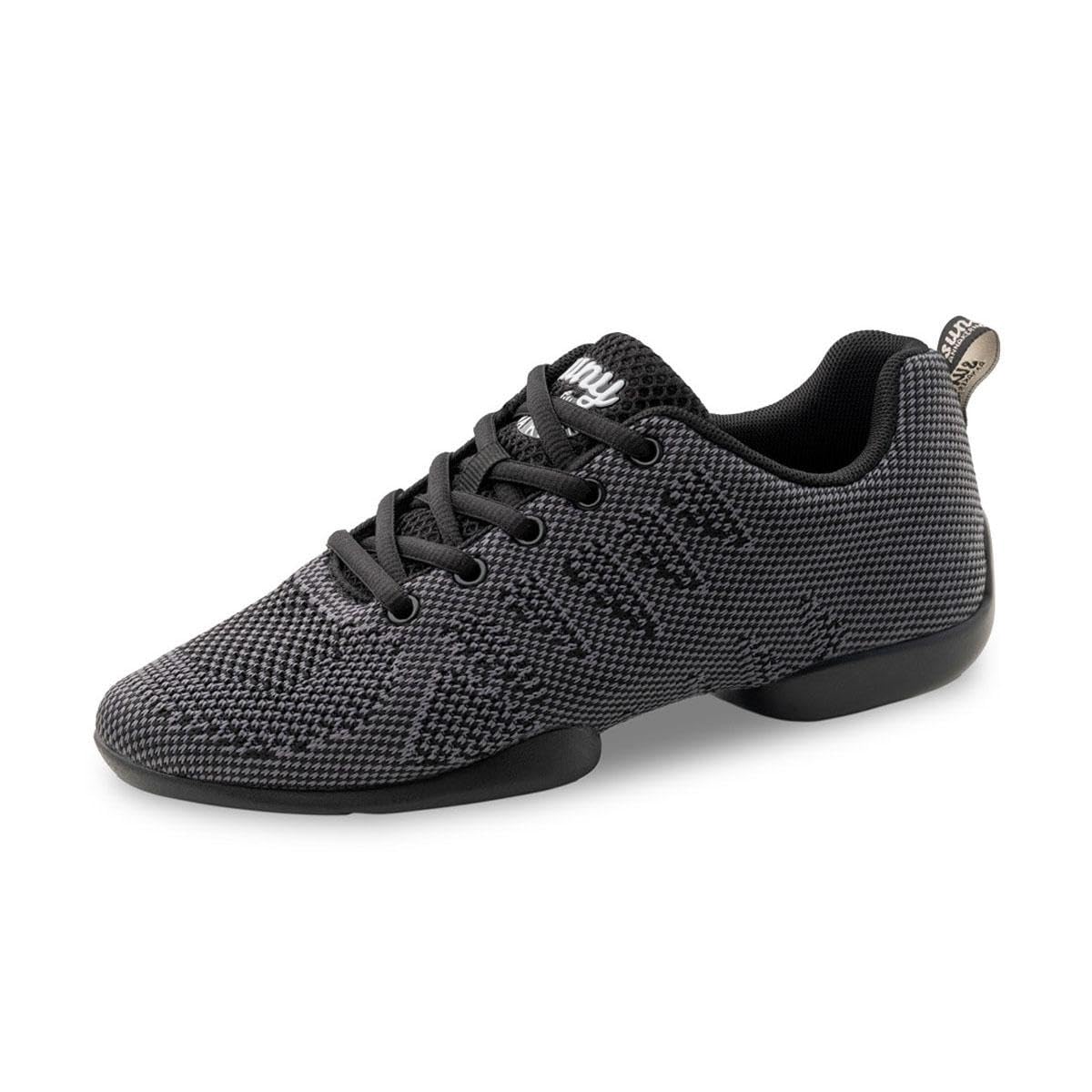 Anna Kern Zapatillas de danza para hombre 4050 Bold – Textil negro/gris – Ancho normal – tacón de 1 cm – Suela de poliuretano dividida