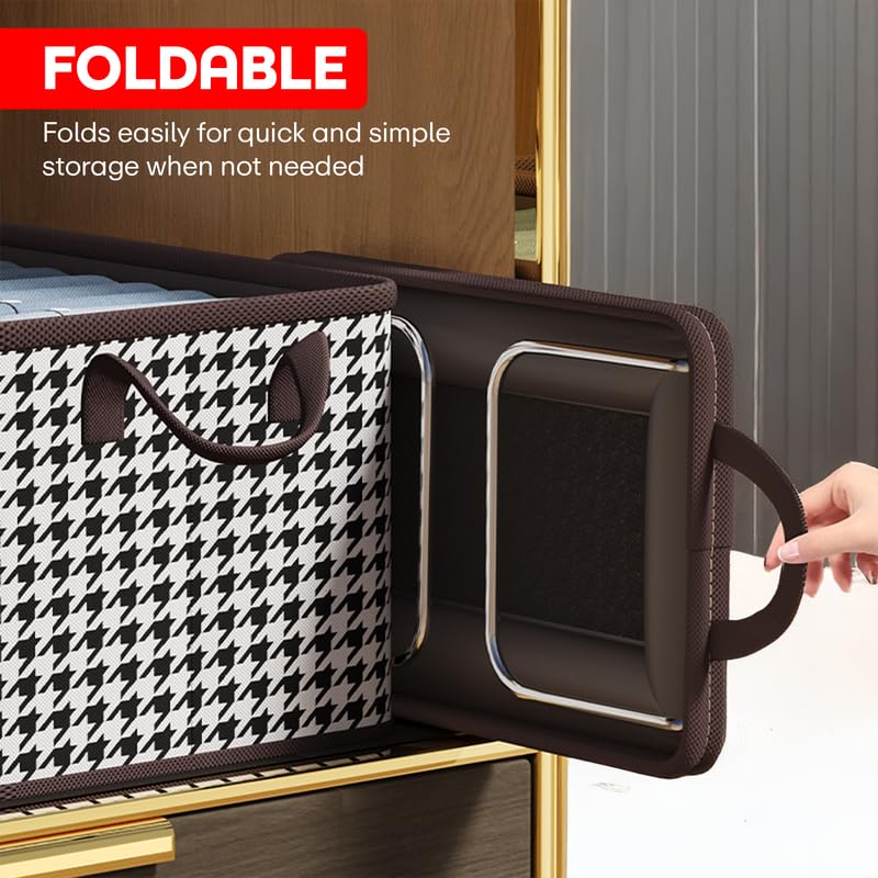 Image of PRIME PICK Foldable Clothes Storage Organizer Box with Handles, Non Woven Wardrobe Storage Bag for Clothes, Blankets and Toys, Black White (Black White Pack of 1)