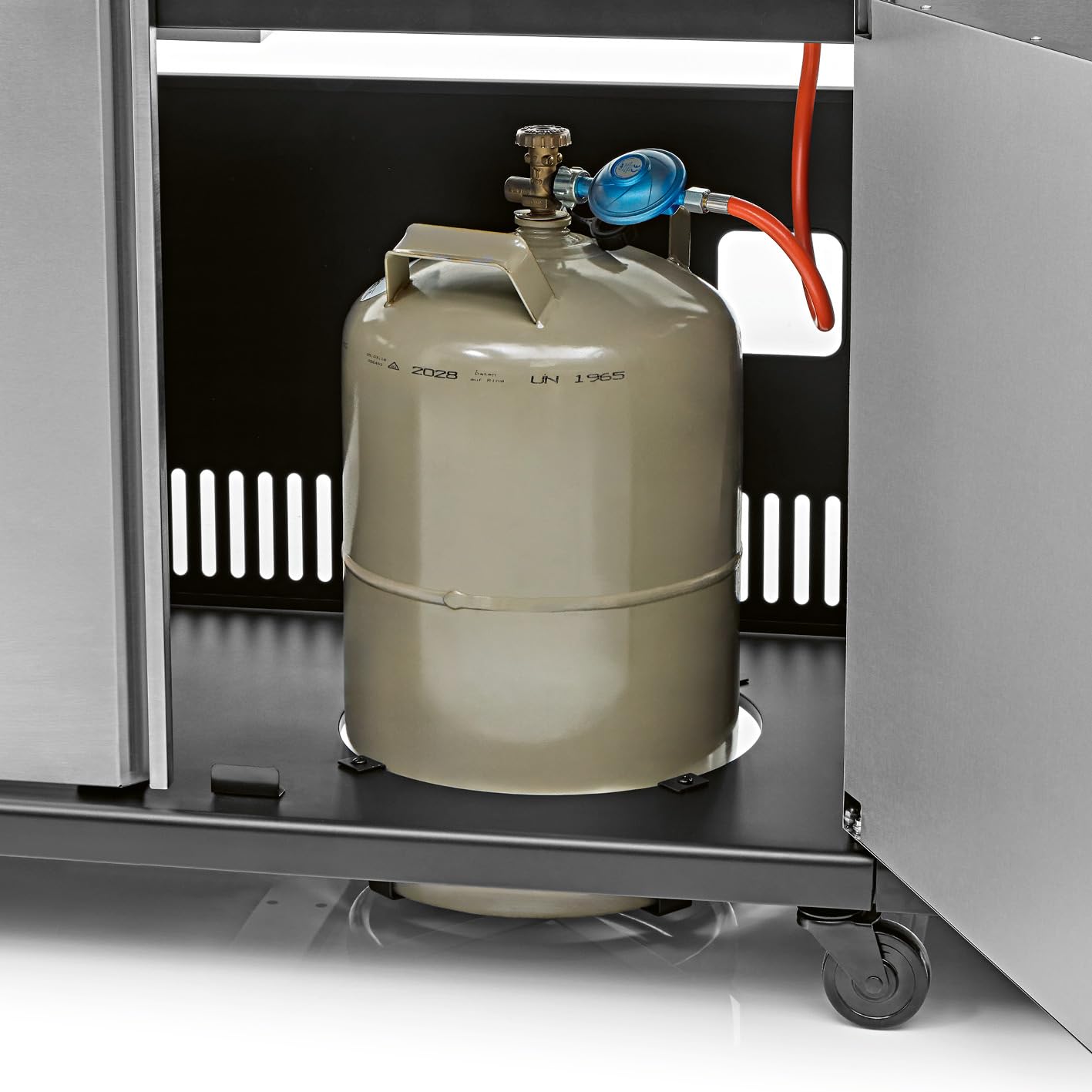 LANDMANN Barbacoa de gas 6.1 con 6 quemadores, zona MaxX, gran superficie de parrilla y rejillas de hierro fundido, potente parrilla para jardín y exterior, con reguladores LED y mesa lateral para una