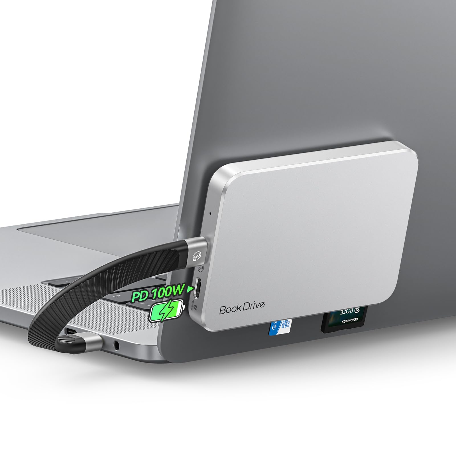 ORICO SSD Esterno Magnetico 512GB, SSD Portatile per Magsafe fino a 1050 MB/s, USB 3.2 Gen 2, Supporta la Ricarica PD 100W, Con Lettore di Schede SD/TF, Porta per Cuffie Type-C -BookDrive P10Pro
