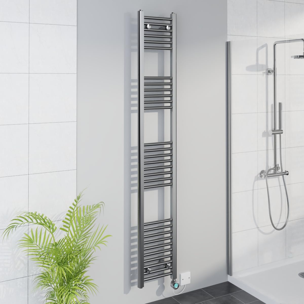 Warmehaus WiFi Electric Bathroom Straight Radiator Timer 1800x300mm Chrome