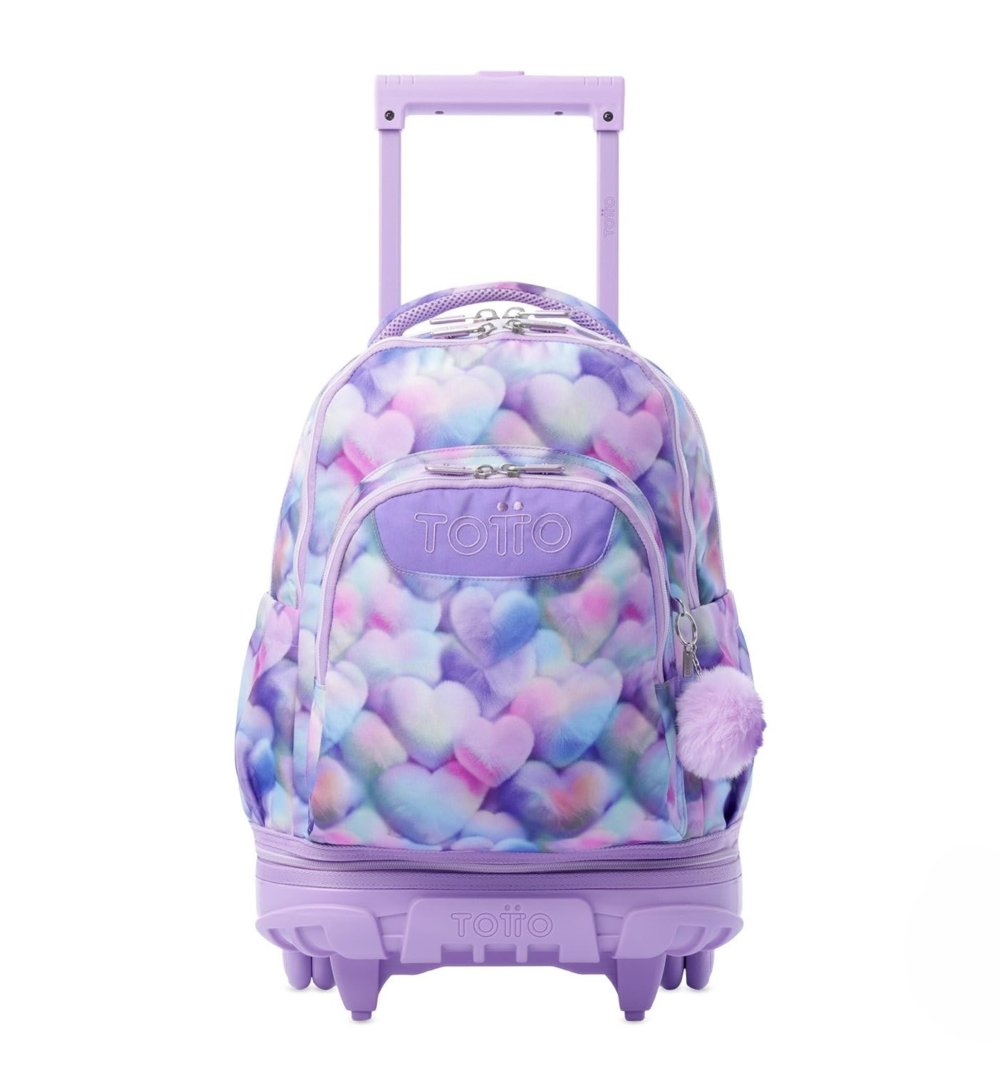 TOTTO - Mochila Escolar con Ruedas Desmontables, Modelo Tiza, Capacidad 26 L, Mochila PC 15.4", Bolsillo Botella, Manija Telescópica, Espaldar Ergonómico y Correas en S, Estampado Kory Morado