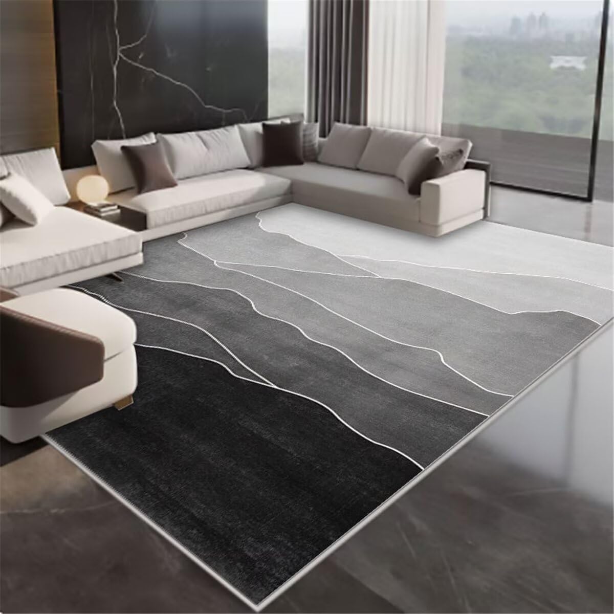 Tapis gris de salon 120x170cm antidérapant et confortable pour chambre et couloir