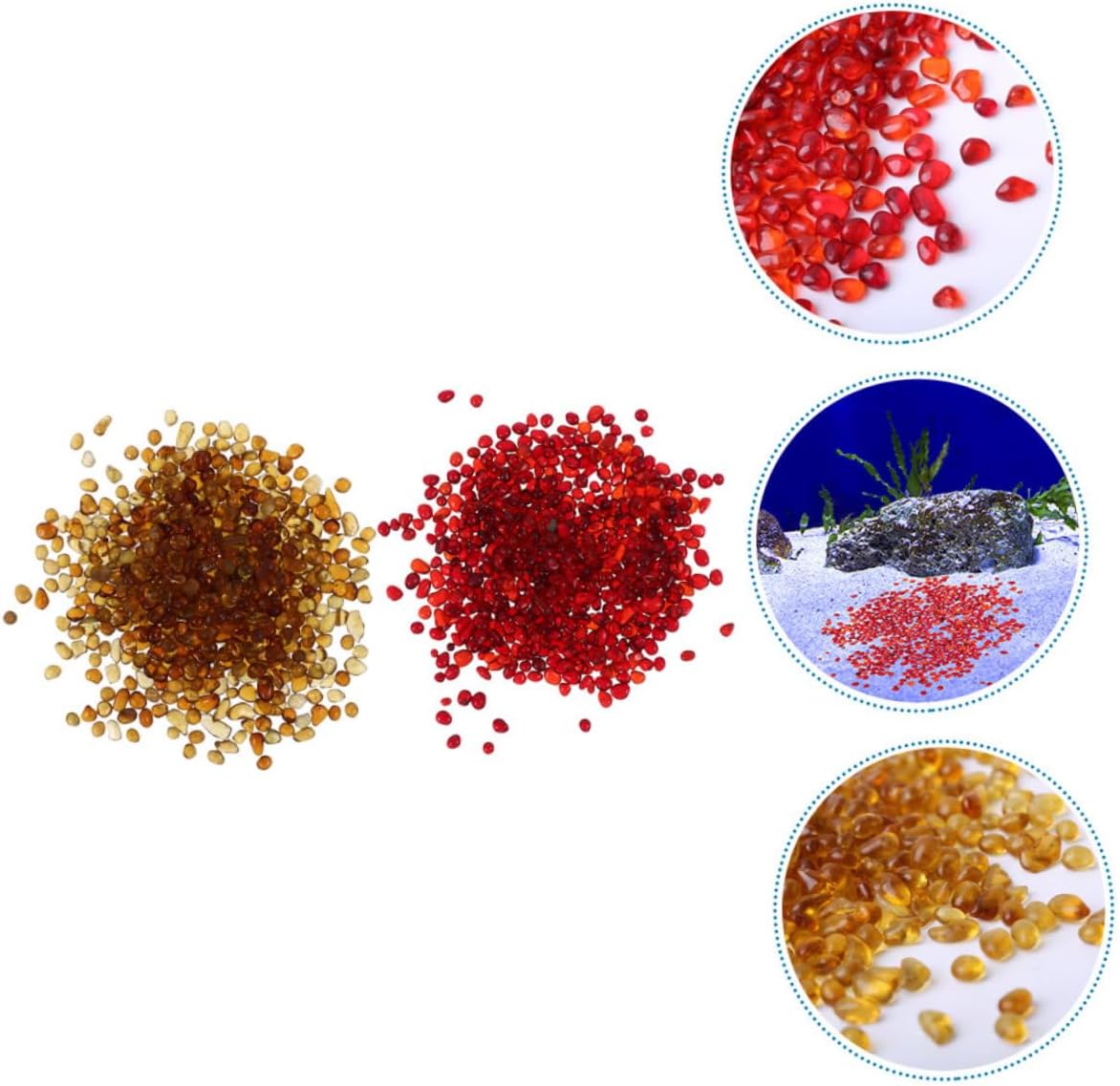 IMIKEYA Fish Tank Pebbles and Aquarium Gravel Set, Natural Colored Bulk Landscaping Stones, 250g China Red + 250g Amber Substrate for Aquarium Decoration and Terrarium Use