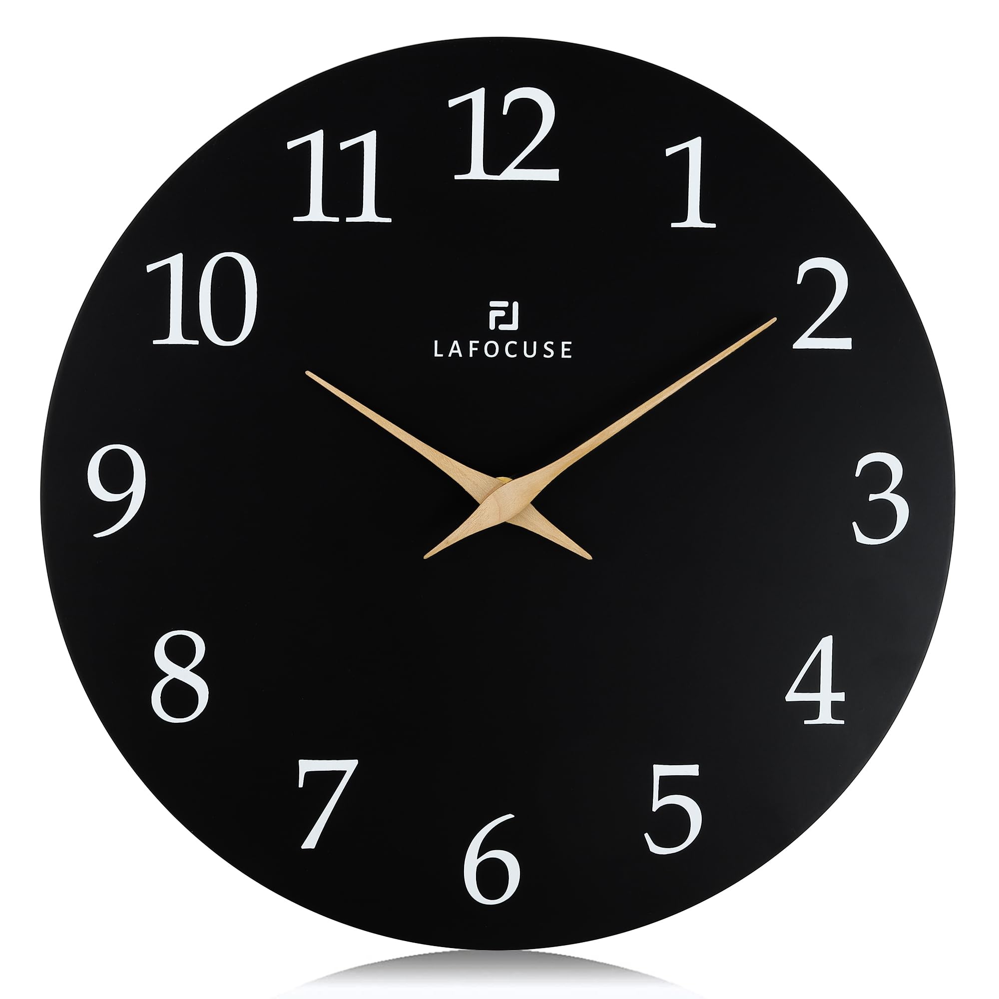 Lafocuse 12 Inch Silent Non Ticking Black Wall Clock Battery Operated Wooden, Modern Simple Minimalist Decorative Black Clock for Living Room Decor Kitchen Home Bedroom Office