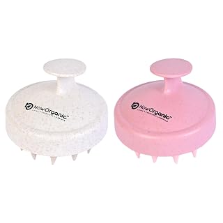 Now Organic Brand Eco Wheat Straw Scalp Massager/Shampoo Comb | Soft Silicone Bristles | Stress-Relieving, Anti-Dandruff, Best Hair Care Tool/Shampoo comb (Pink + Beige)