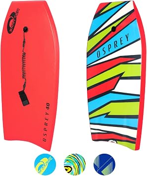 Osprey Bodyboard for Teens and Adults, Lightweight Deck Boogie Board with Leash, Durable Core for Surfing & Bodysurfing