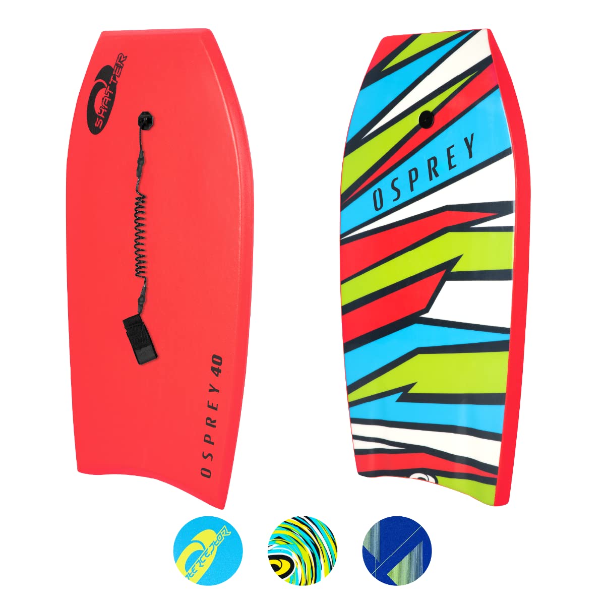 Osprey 40” Bodyboard for Teens and Adults, Lightweight Deck Boogie Board with Leash, Durable Core for Surfing & Bodysurfing
