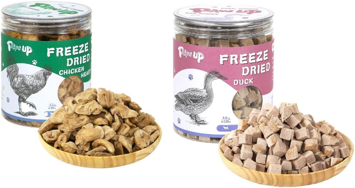 PAWUP Freeze Dried Chicken Heart Pet Treats, Freeze Dried Duck Treats for Cats Dogs, Fresh Ingredient, Rawhide Free, Gluten&Grain Free