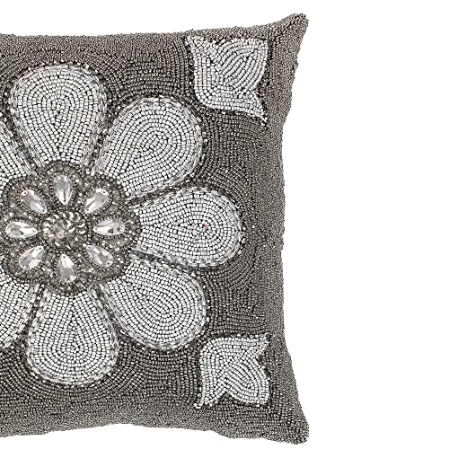 Beaded Throw Pillow Cover/Euro Sham/Cushion Sham, Super Luxury Soft Pillow Cases-Square Design 14X14 Grey Silver Multi #TOP6