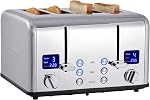 Grille-pain CUSIMAX 4 tranches, affichage LED ultra clair et fentes extra larges, panneaux de contrôle doubles avec 6 réglages de brunissage, fonctions d'annulation/bagel/décongélation, tiroirs à miettes amovibles, grille-pain en acier inoxydable