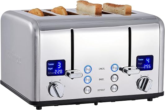 CUSIMAX 4 Slice Stainless Steel Toaster with Digital Display, Silver