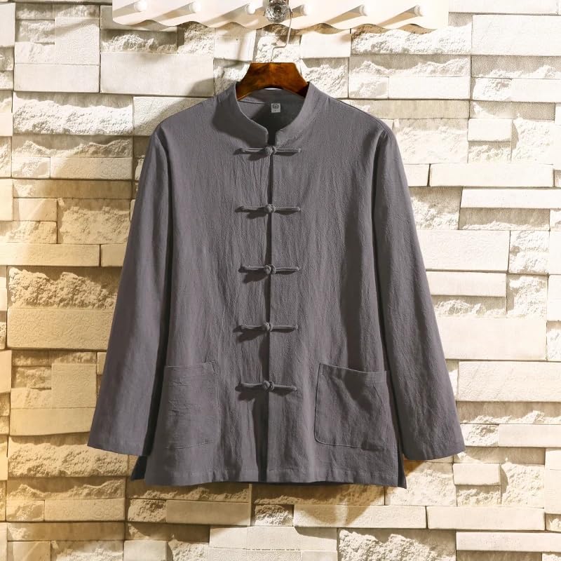 Chinese Traditional Tang Suit Hanfu Kimono Linen Shirt Solid Color Shrts Men Cardigan Casual Retro Button Top