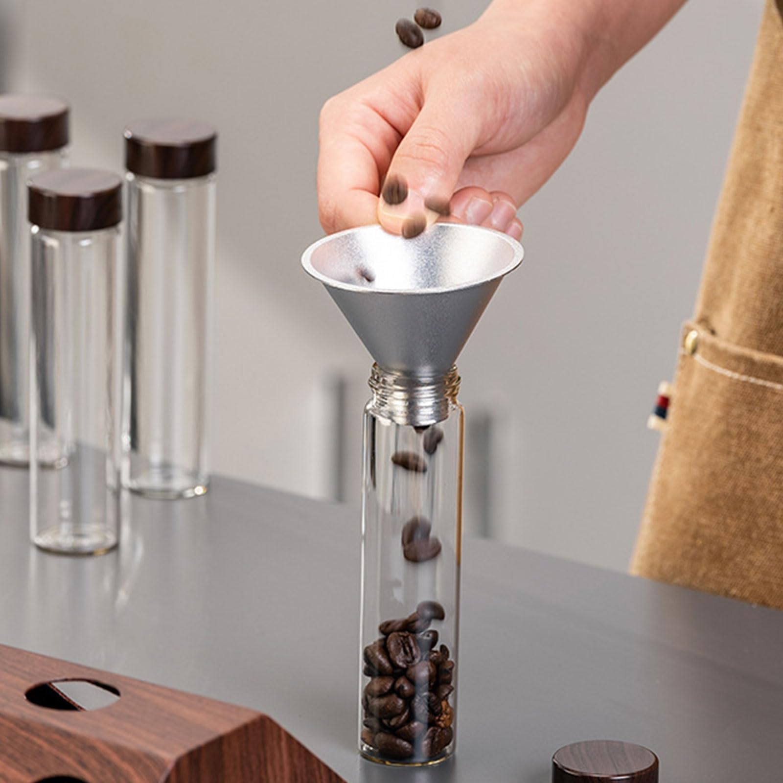 Bohnenspender, Kaffeebohnenflaschen, Glas Reagenzglas Ausstellungsständer, Versiegelung von Kaffeebehältern, Ständer für Zubehör