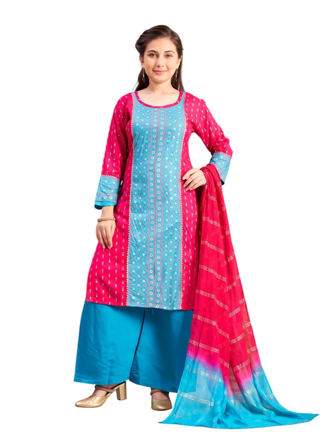 Aarika Girls Ethnic Wear Rani-Rama Colour Foil Print Rayon Kurti-8-15 Years (Kurti-Tr-K-859)