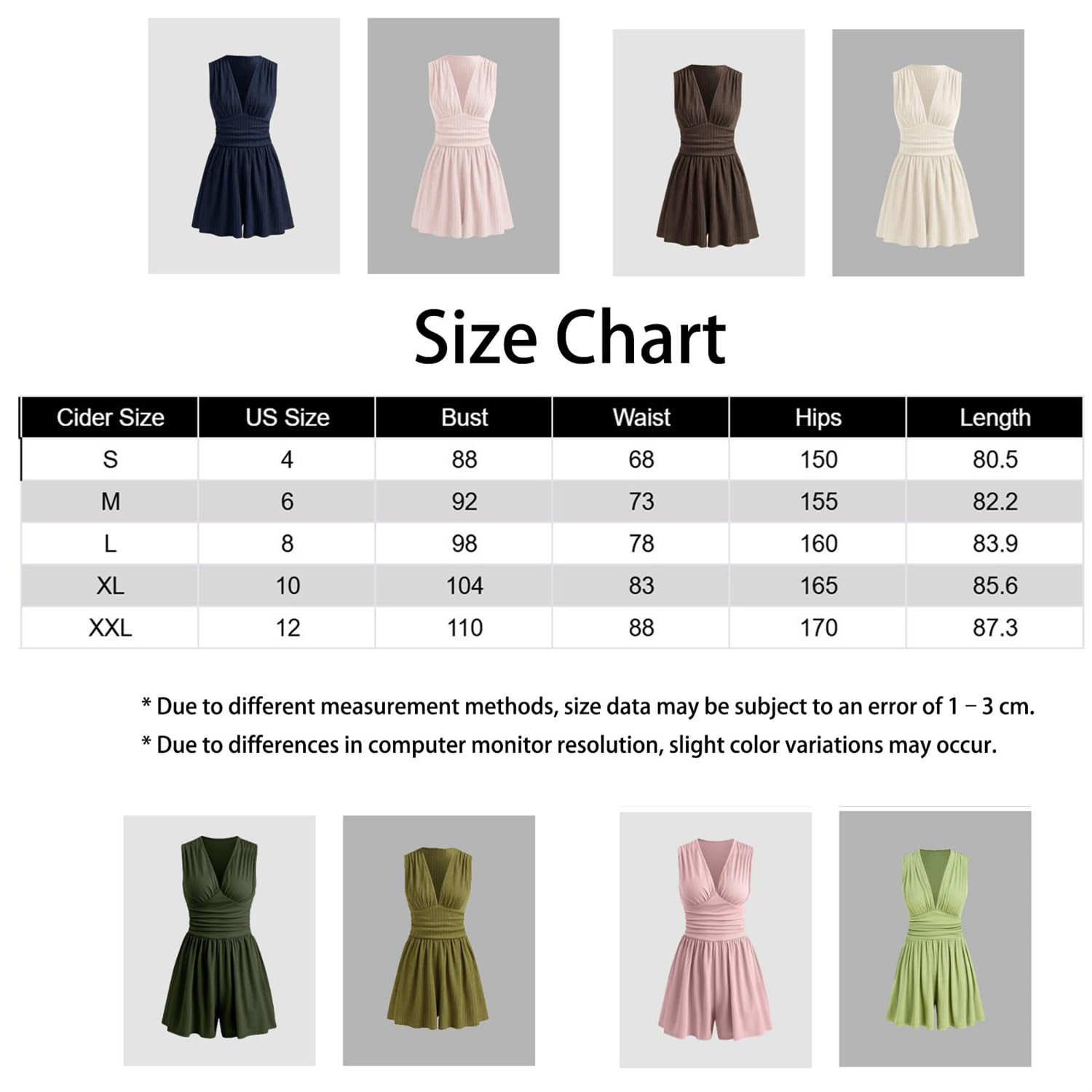 Romper da Donna Senza Maniche con Scollo a V e Vita Arricciata – Jumpsuit Corta Elegante con Scollo Profondo per Vacanze Estive al Mare