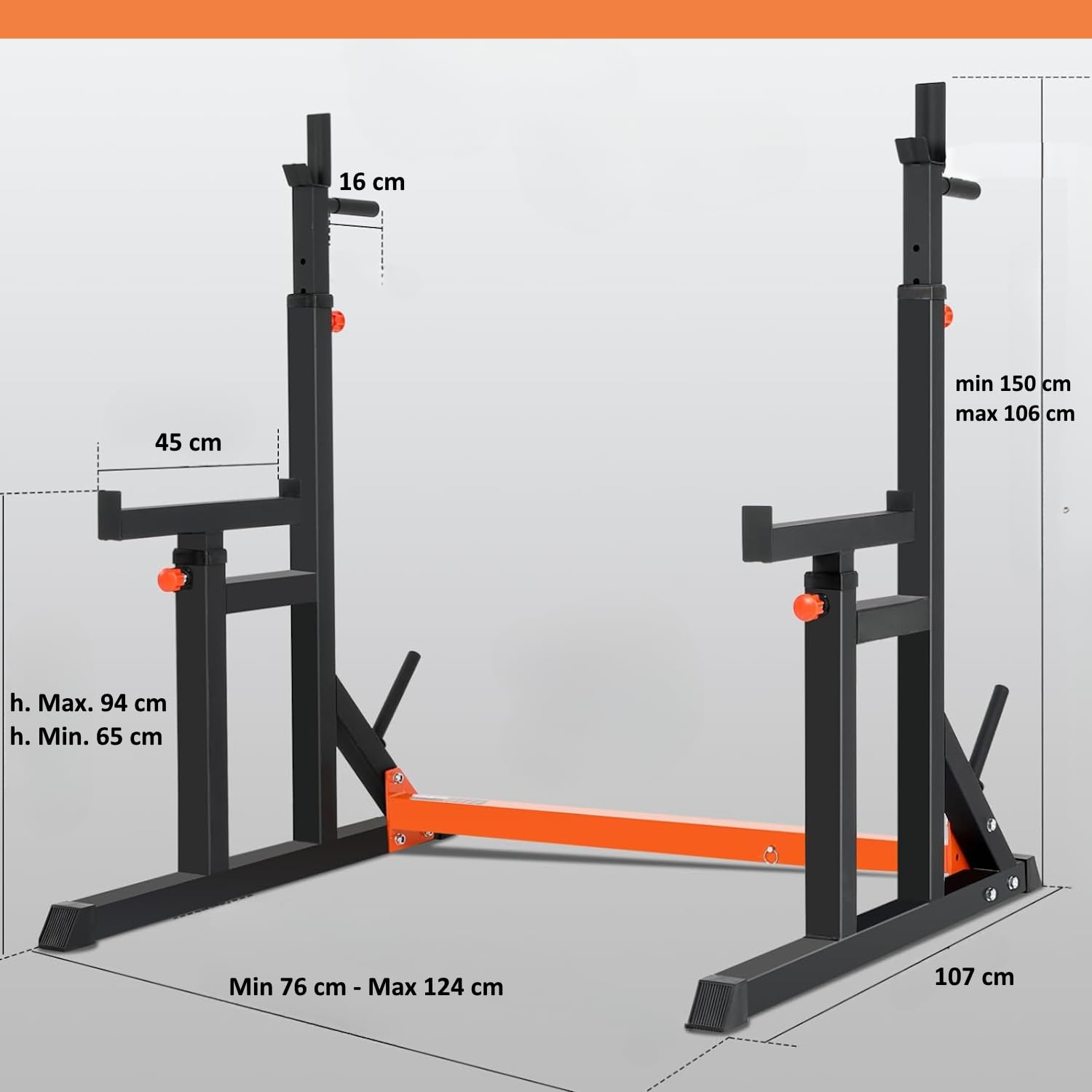 FFitness Squat Rack Regolabile Doppio Supporto per Bilanciere Multifunzione Rastrelliera Pesi in Acciaio Panca Stand con Portadischi