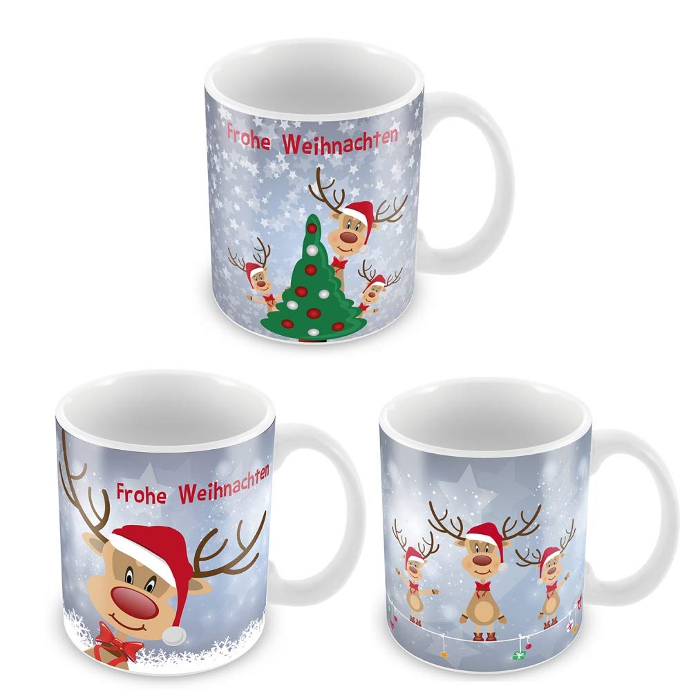 Annastore 12 x Glühweinbecher - Weihnachtstassen mit Rentiermotiv - Glühweintassen Größe 12 x Tassen