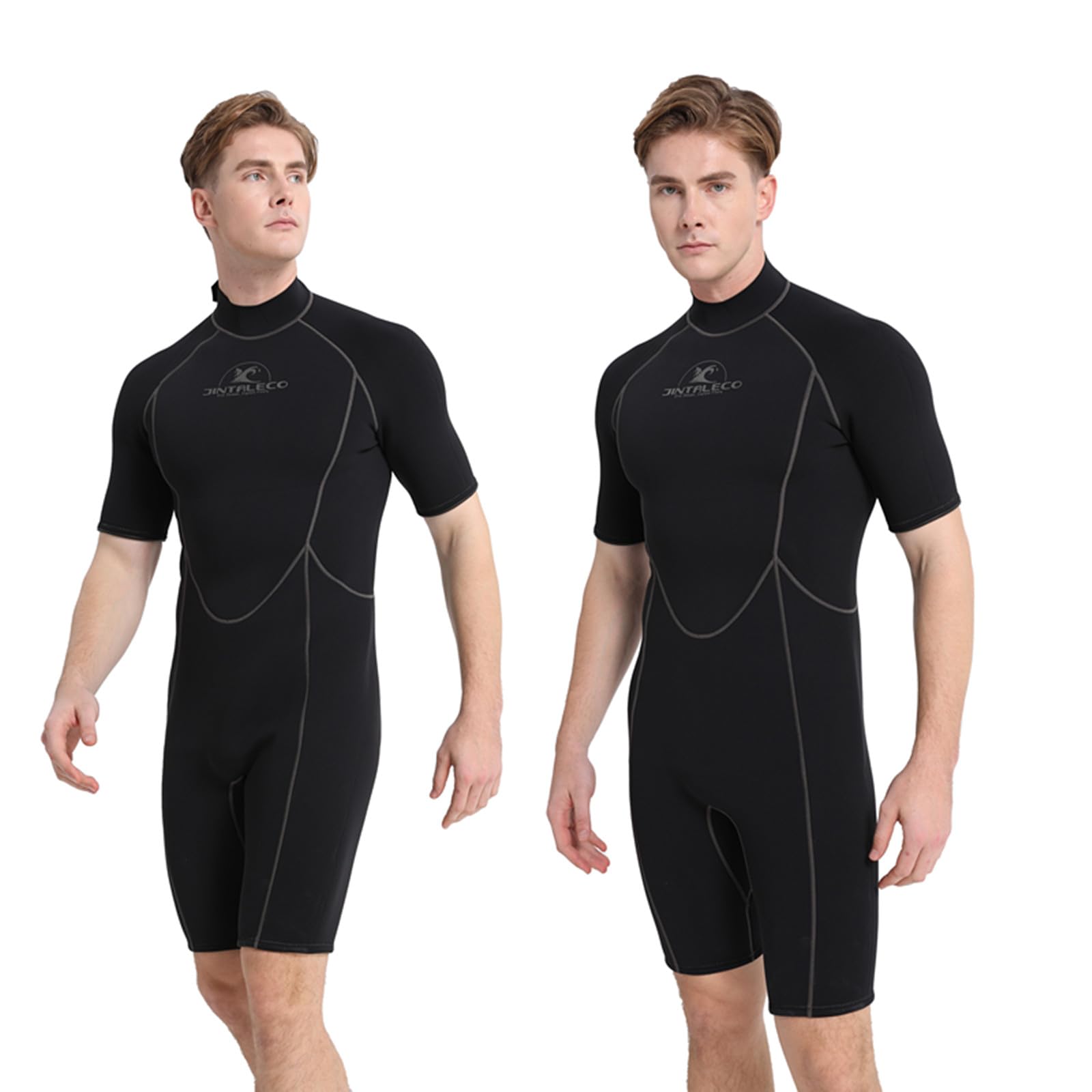 Jintaleco Mens Wetsuit, Shorty Wetsuits for Men 3/2mm Neoprene Wetsuit with Short Sleeves for Swimming, Diving and Water Sports, Back Zip Wetsuits for Temperature 12℃ & Above