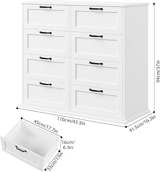 BOTLOG Wood Dresser for Bedroom with 8 Drawers