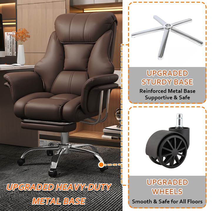 Image of Big and Tall Office Chair Wide Seat Ergonomic Leather Executive Desk Chair with Leg Rest, Heavy-Duty 550 lbs Adjustable Height Computer Gaming Chairs