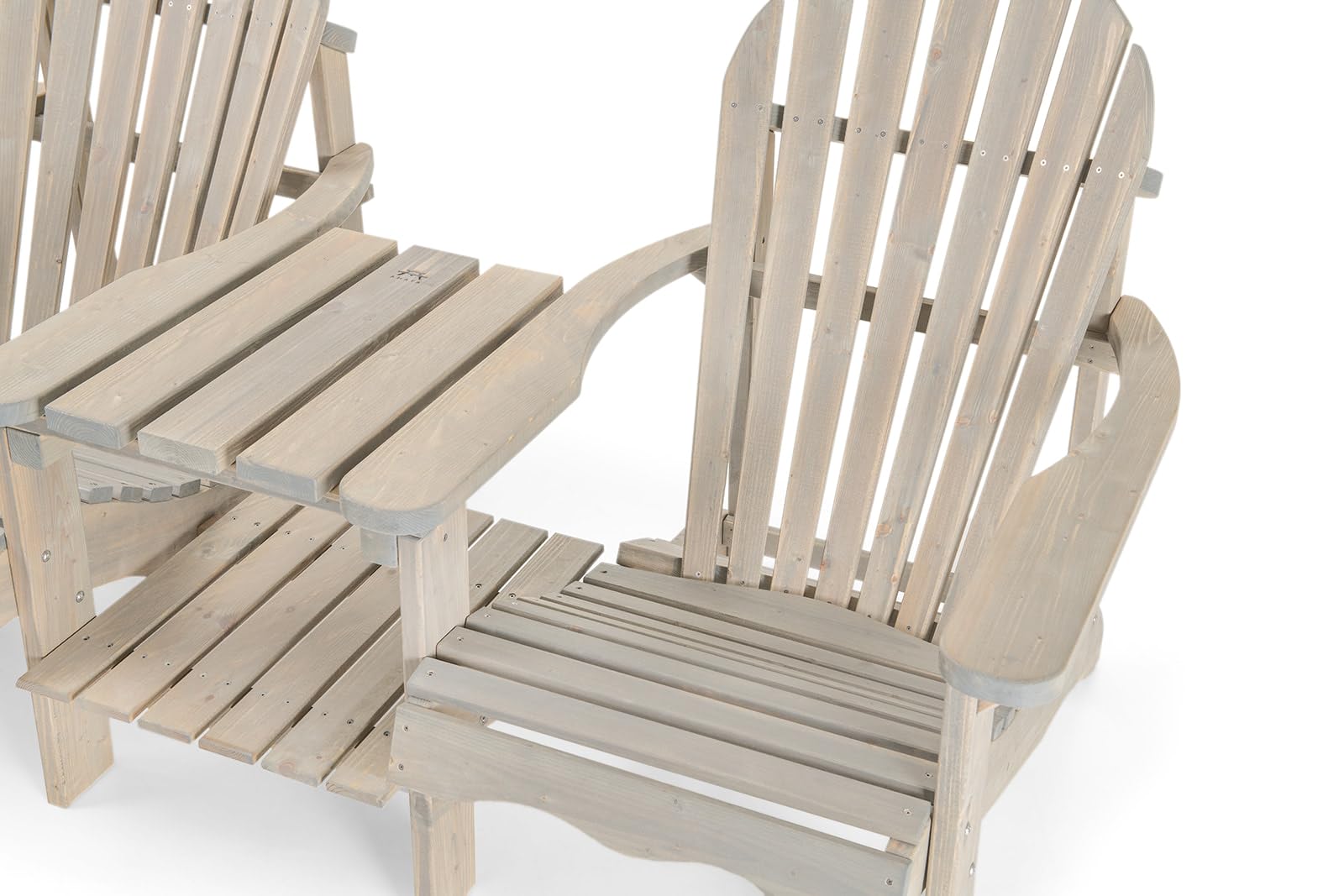 AMATA Silla Adirondack doble con mesa para exteriores, colección UNGURS - Comodidad para dos - Silla de madera resistente a la intemperie para patio, patio trasero y hogueras de jardín - Ergonómica y