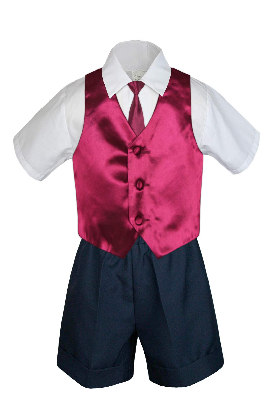 MILLTEX 4 Pieces Formal Party Color Satin Vest & Necktie Shirt Navy Shorts Set New Born Baby Boy Toddler Sm-4T (L (12-18 Months Old), Burgundy)