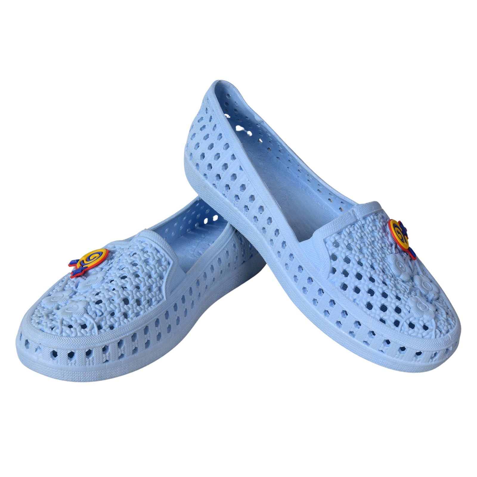Women's Lightweight EVA Casual Slip-On Clogs | Breathable Hollow Design | Soft Comfort Flats | Sky Blue | Size 6-image-3