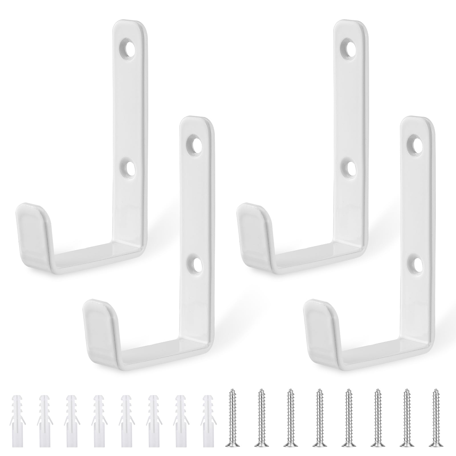 4pcs Ganchos Resistentes para Pared en Forma de J, Gancho pared de Garaje Blanco Resistentes, Percheros, Ganchos para Abrigos,Soporte de Hierro Pared para Artículos Voluminosos