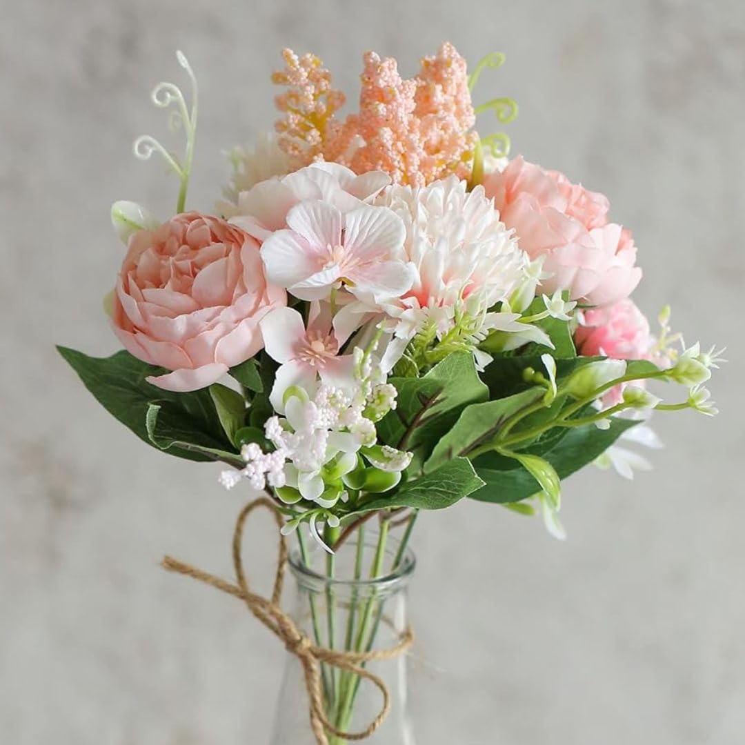 SATYAM KRAFT 1 Pcs Artificial Multiflora Flower Roses Fake Sticks Bunch Decorative Items for Home Decor, Bouquets, Bedroom, Living Room, Wedding, Festive Decor (Without Vase)