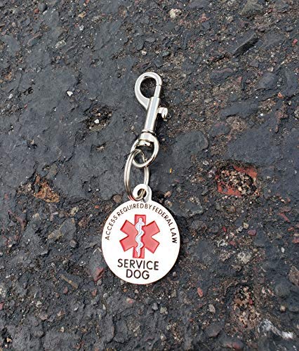 Activedogs.com Double Sided Service Dog Chrome Tag, Ada Access Required Federal Law Clip Tag W/ Red Medical Alert Symbol - 1.25" #TOP2