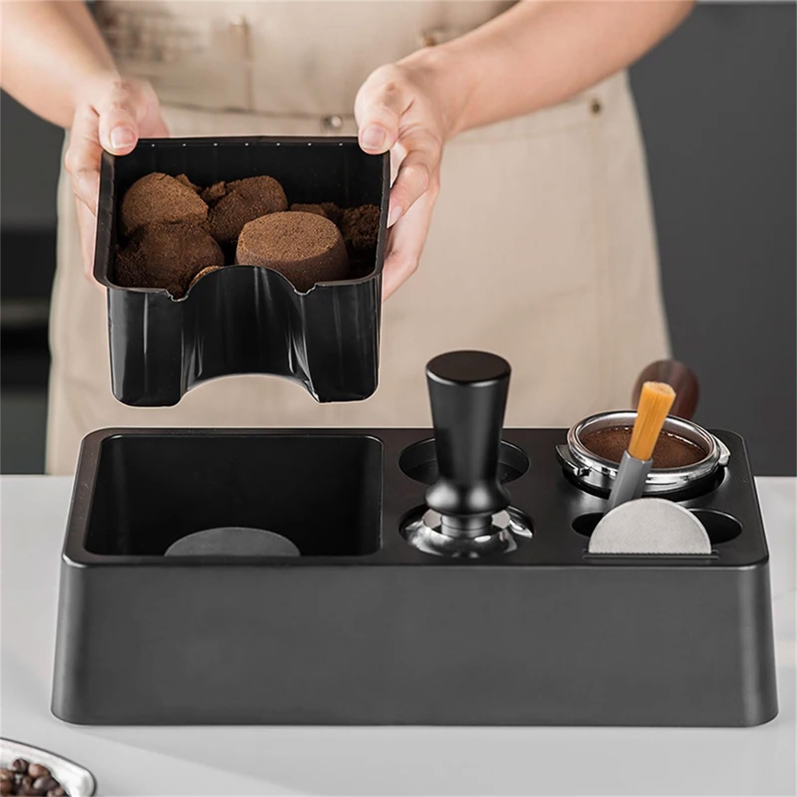 51/53 / 58mm Mutifuctional Siebträger Kaffee Tamper Station Kaffee Schlacke Boden Eimer Zubehör Tamper