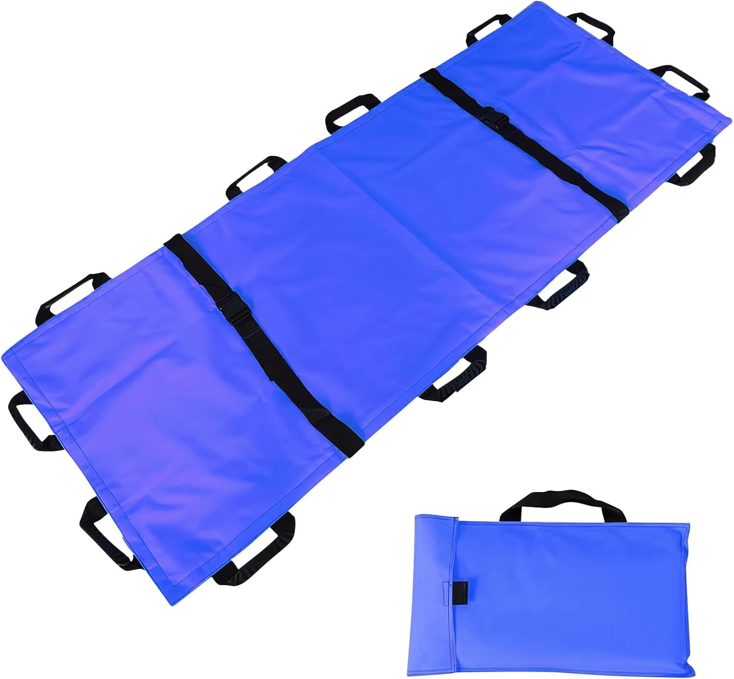 Barella morbida e portatile con 12 manici in gomma e borsa per il trasporto, barella medica pieghevole, trasportatore di animali per evacuazione di emergenza, capacità 181,4 kg, 180,3 x 71,1 cm, blu